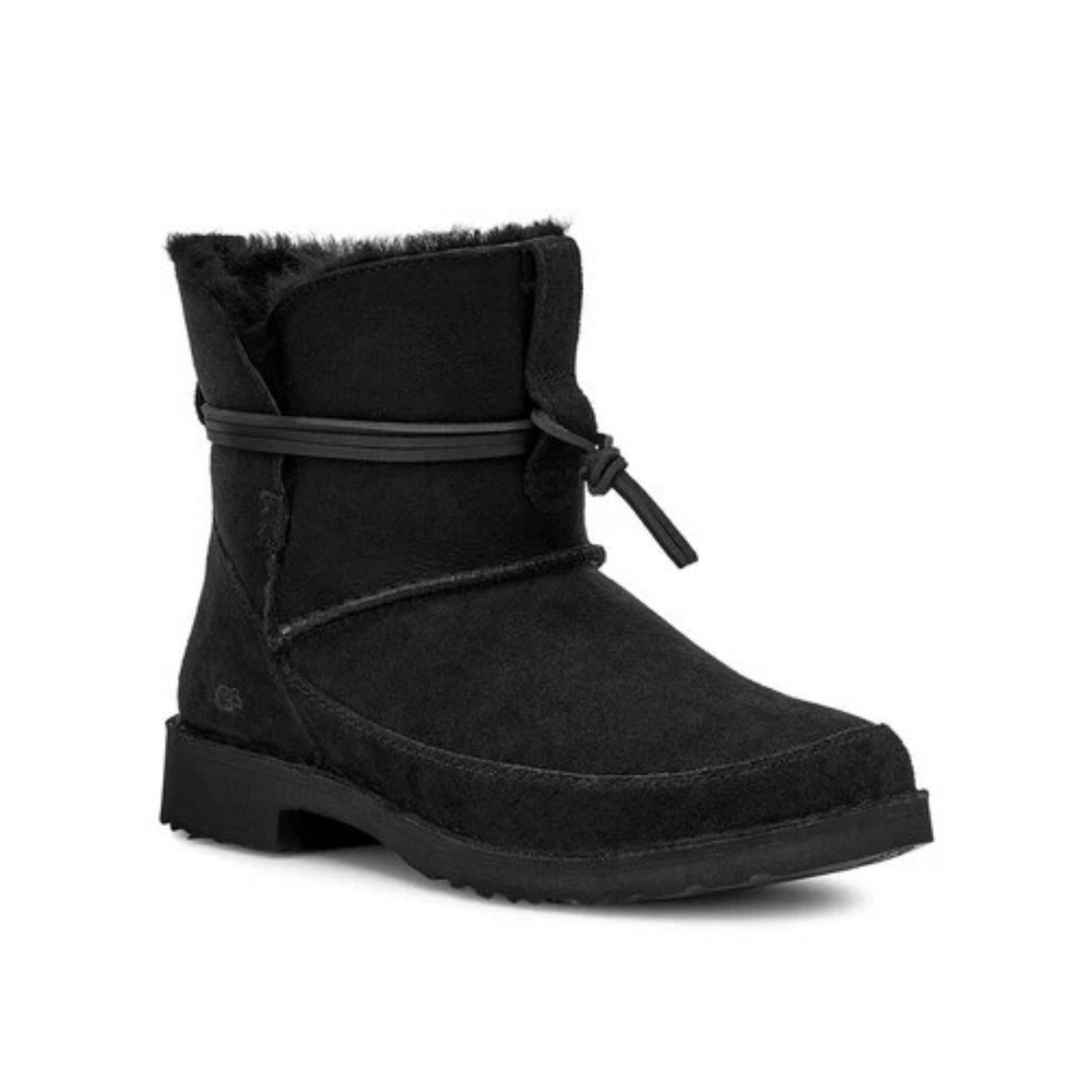 UGG ESTHER Boots Black Suede Sheepskin Lined Lace Up Womens Size 9 1103809
